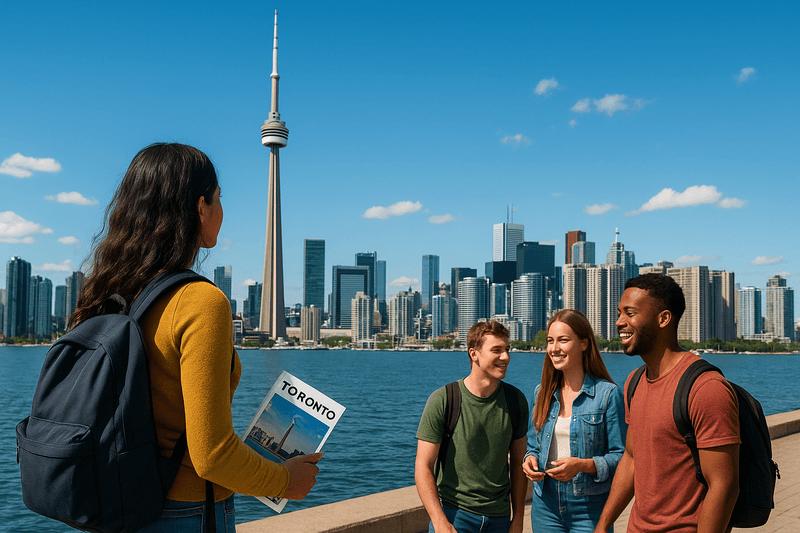 Estudantes internacionais visitando o Canadá, um dos destinos de intercâmbio mais procurados pelos brasileiros em 2026.